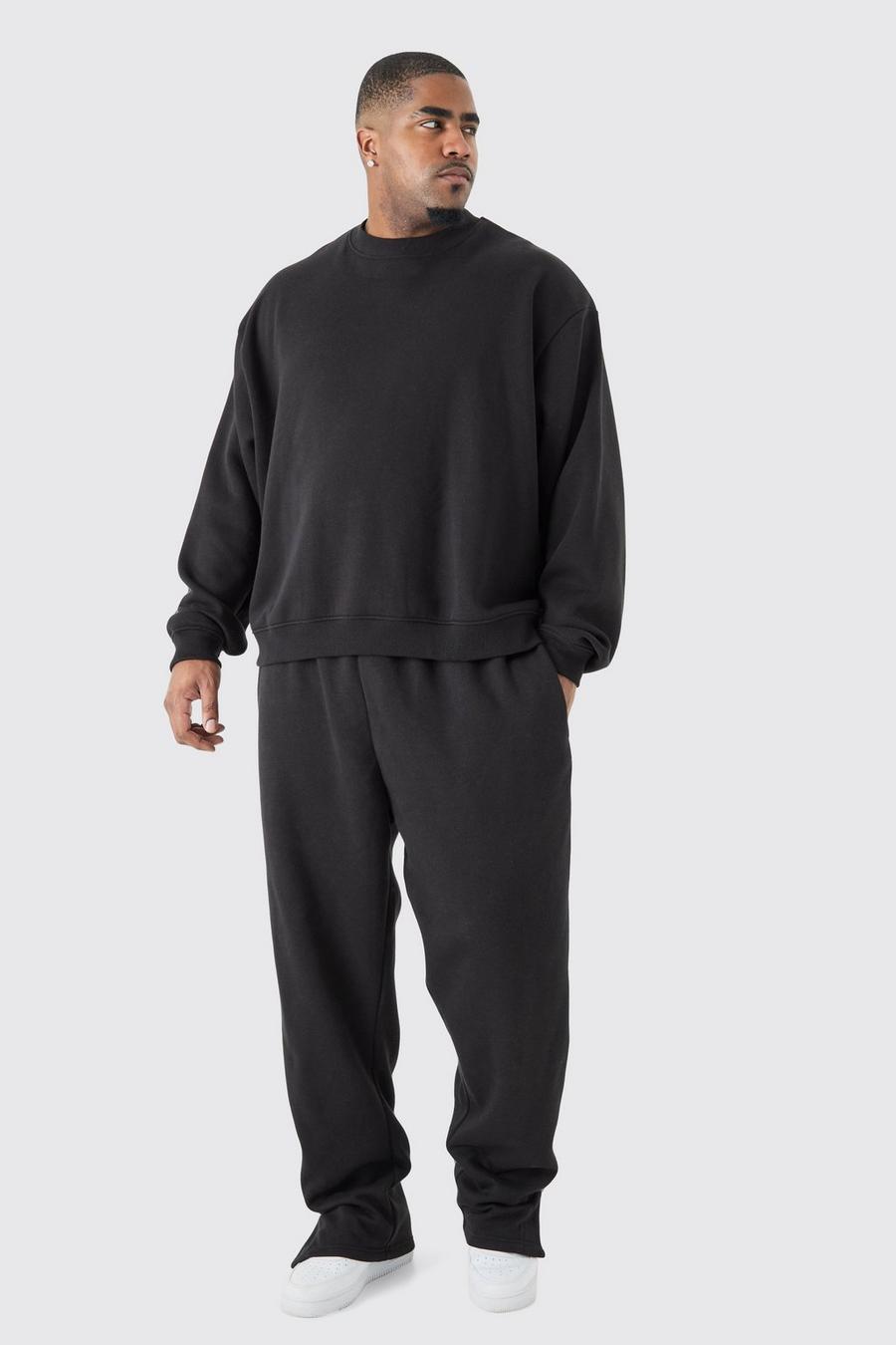 Plus kastiger Sweatshirt-Trainingsanzug, Black image number 1