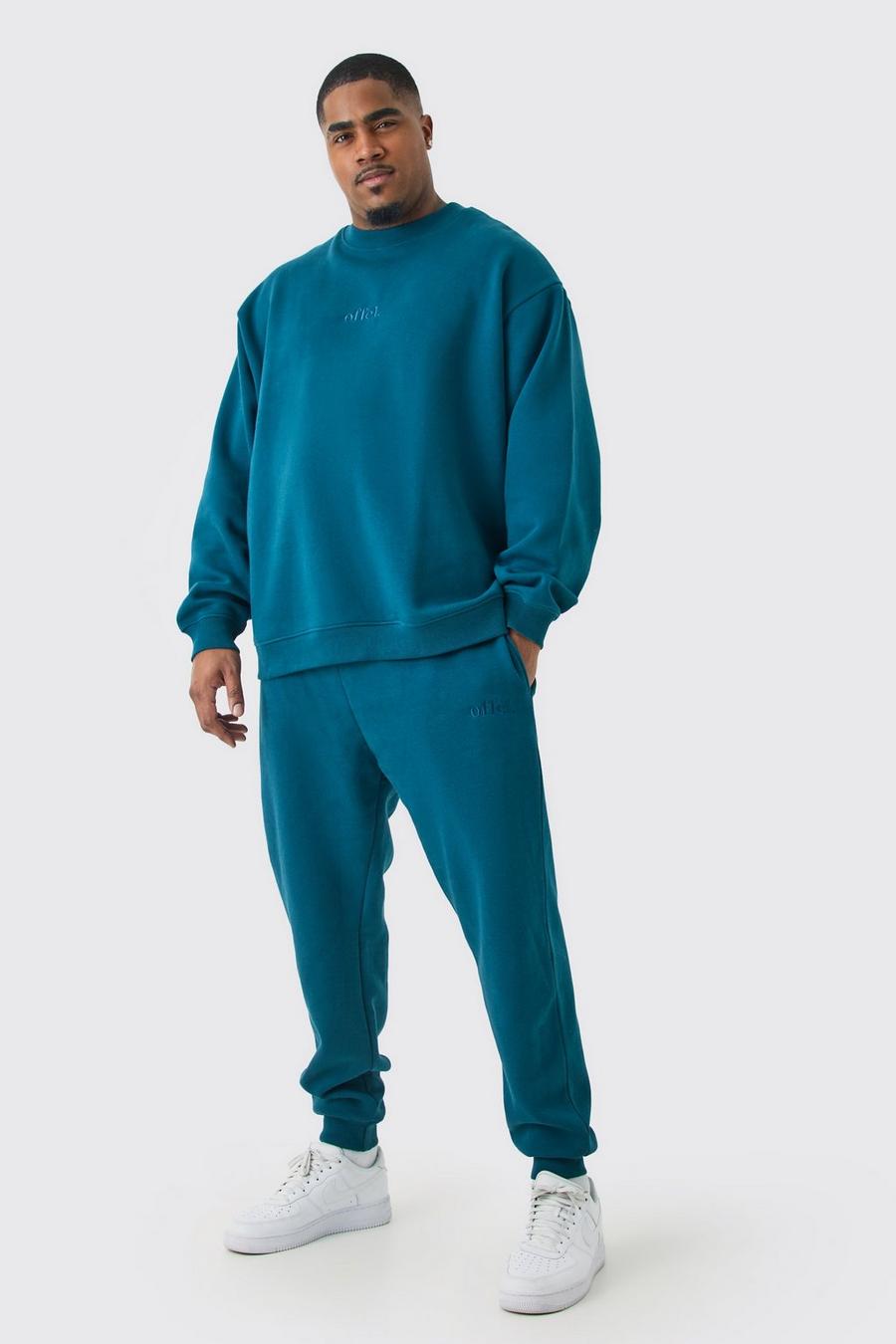 Dark blue Plus Offcl Oversize träningsoverall med sweatshirt och hög halsmudd