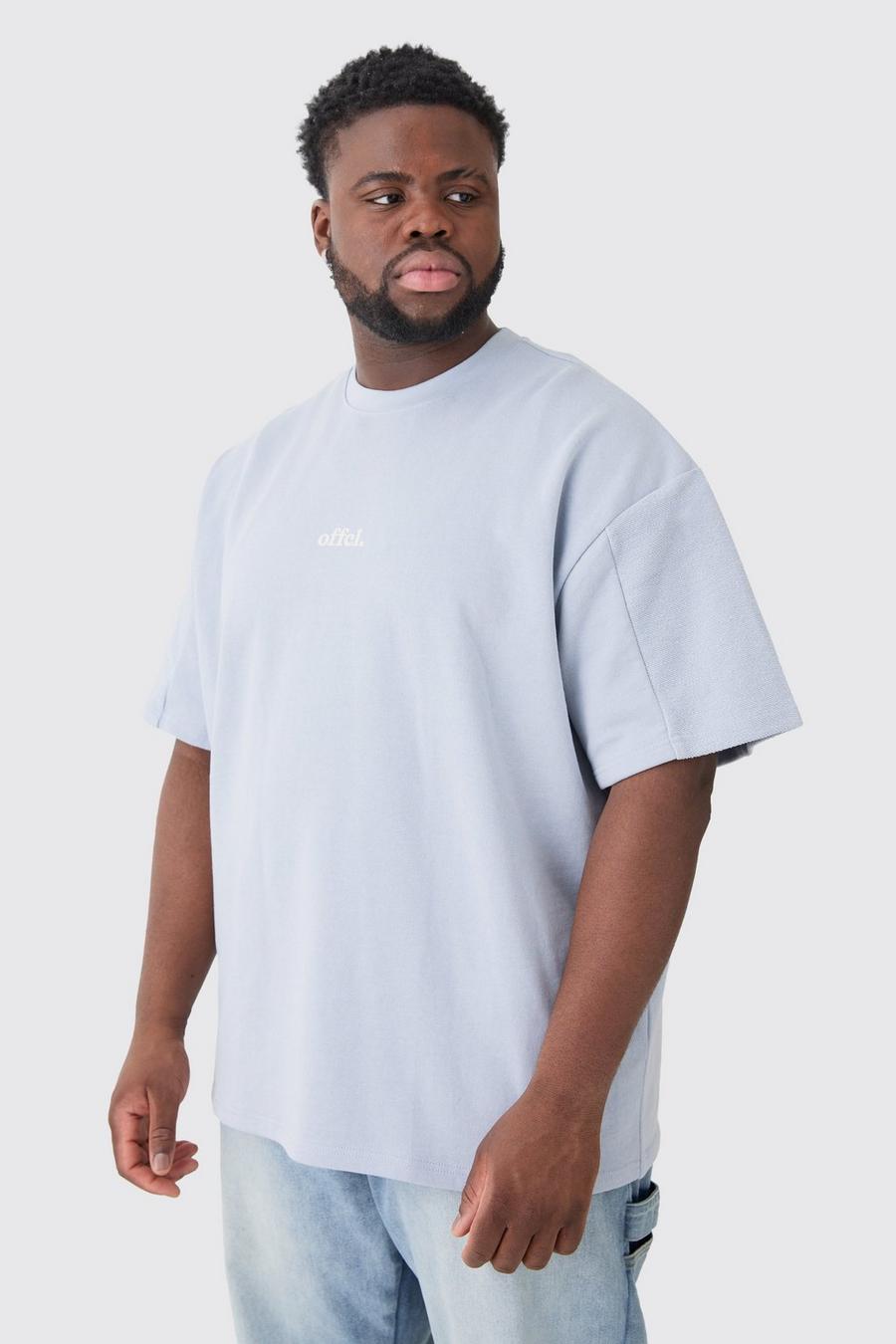 T-shirt Plus Size oversize con stampa in silicone e pannelli, Blue