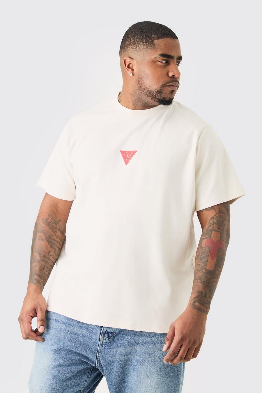 Plus Slim-Fit T-Shirt mit Print, White