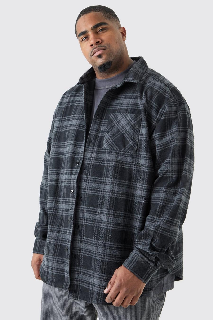 Plus kariertes Oversize Overshirt, Slate