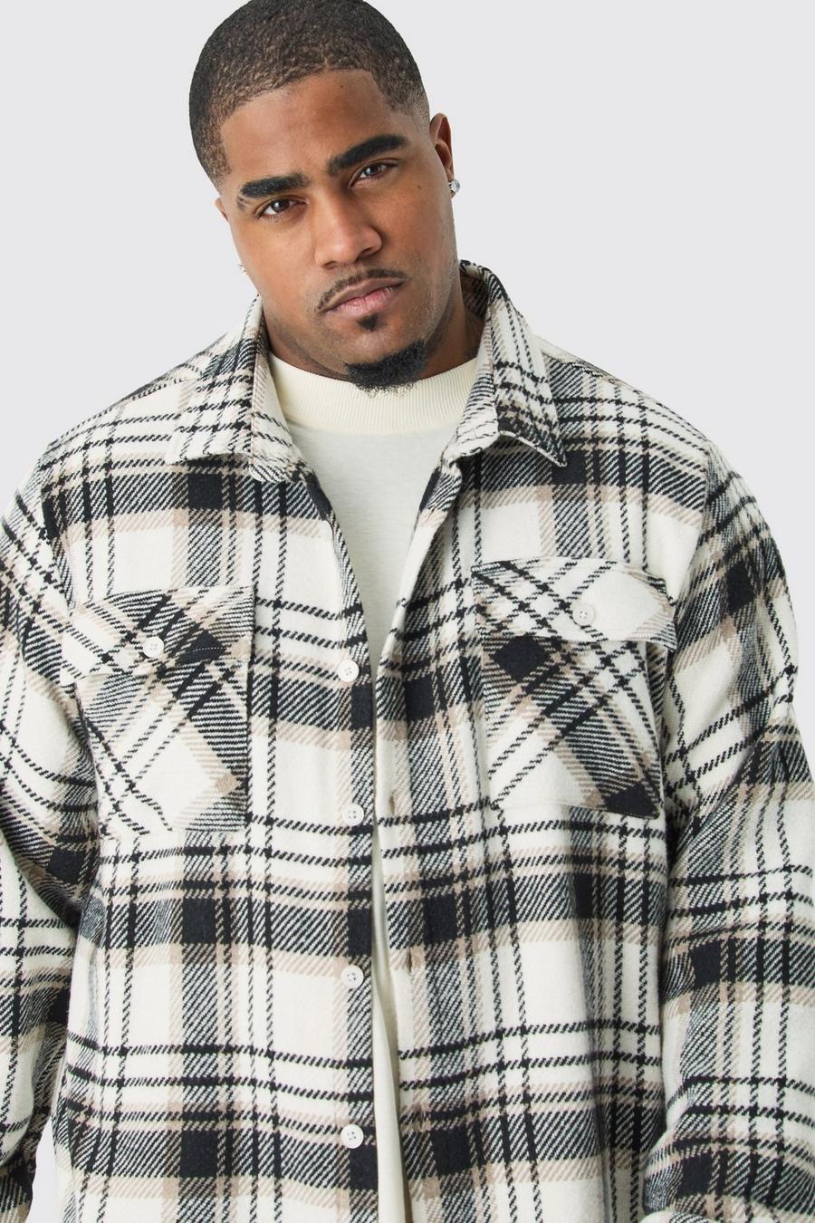 Ecru Plus Heavyweight Large Scale Check Overshirt image number 1