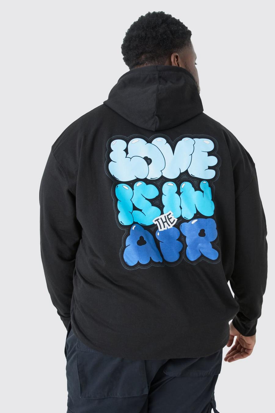 Grande taille - Sweat à capuche et slogan Love Is In The Air, Black image number 1