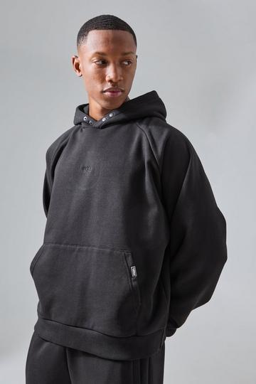 Man Active Rest Day Oversized Boxy Raglan Hoodie black