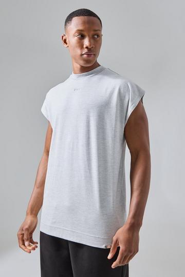 Man Active Rest Day Dropped Shoulder Oversized Extended Neck Tank grey marl