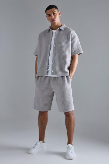 Oversized Boxy Embroidered Polo And Short Set grey