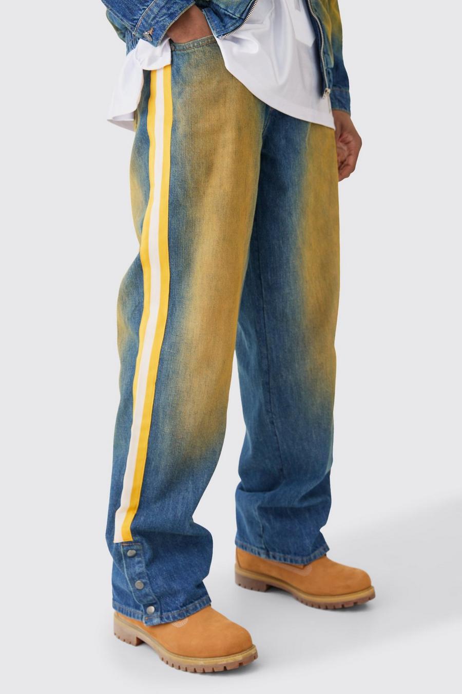 Jeans Nfl Chiefs extra comodi in denim rigido colorato con bottoni a pressione e striscia sul fondo, Antique blue image number 1