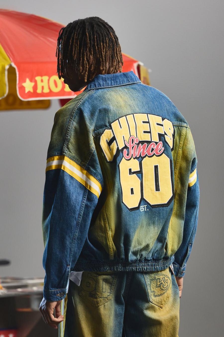 Antique blue Nfl Chiefs Oversized Zip Applique Tinted Denim Jacket