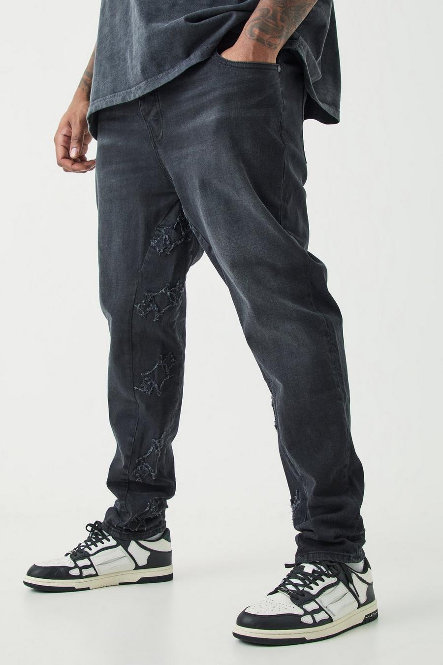 Plus Skinny Stretch Jeans mit Applikation, Washed black image number 1