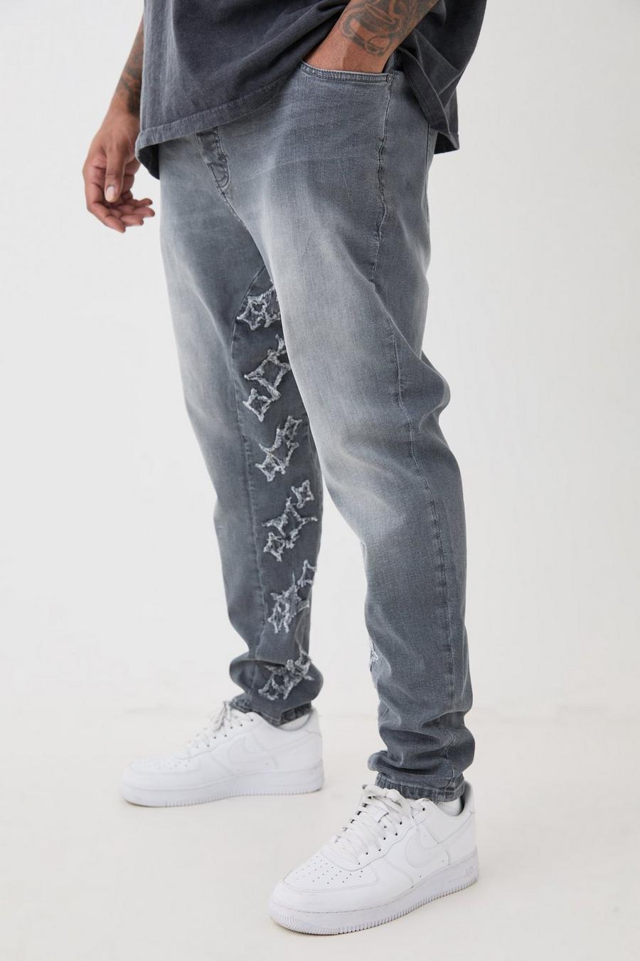 Jeans Plus Size Skinny Fit in Stretch sovratinti con applique e inserti, Grey