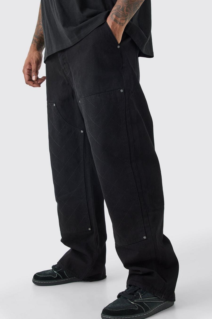 Jeans Plus Size rilassati stile Carpenter con cuciture rigide, True black