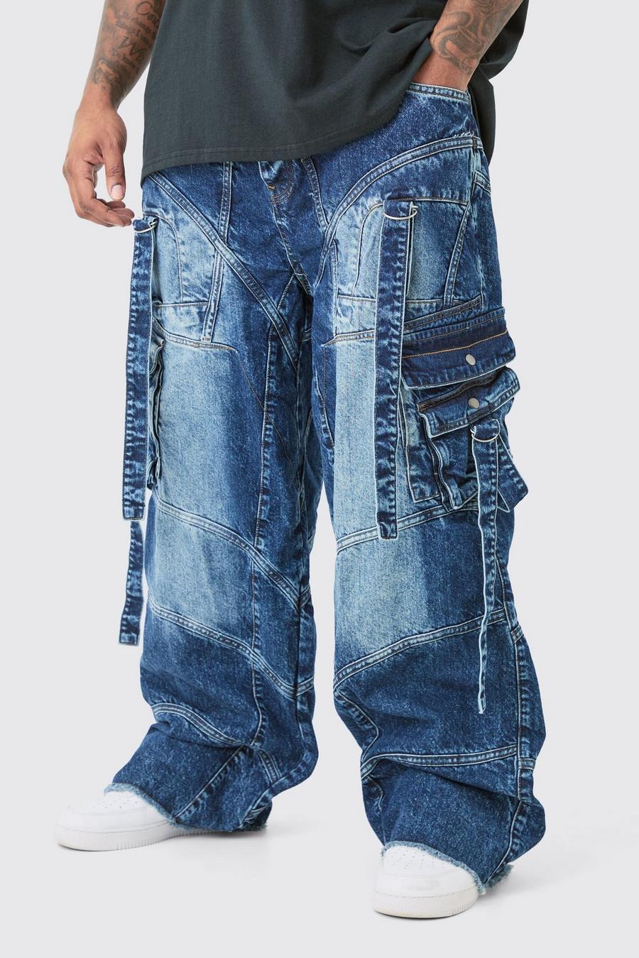 Plus lockere Jeans mit Schnallen-Detail, Indigo