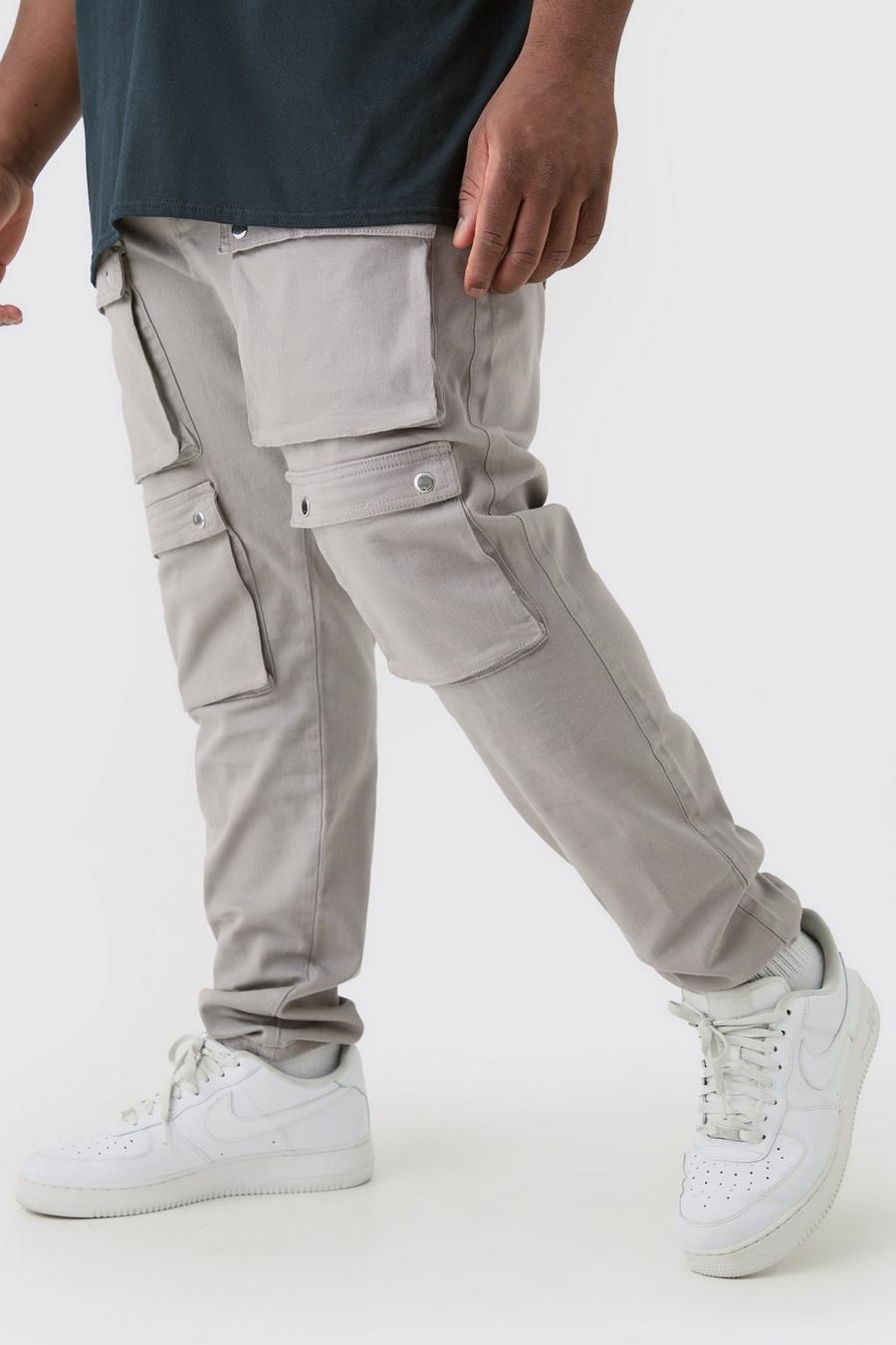 Pantalón Plus pitillo con bolsillos cargo y cintura fija, Dark grey image number 1