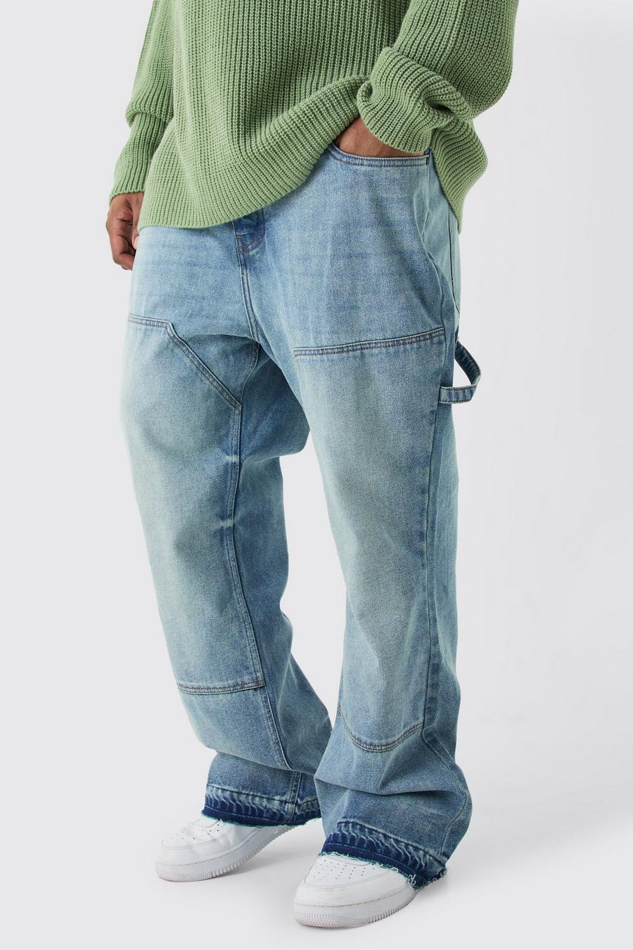 Jeans a zampa Plus Size Slim Fit in denim rigido stile Carpenter, Antique blue
