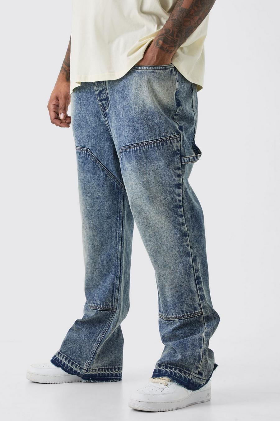 Jeans a zampa Plus Size Slim Fit in denim rigido stile Carpenter, Antique blue