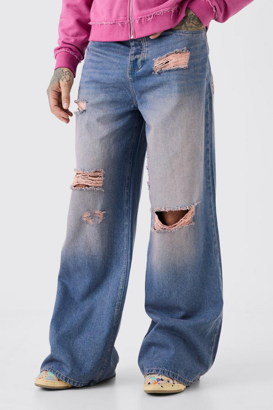Tall lockere Jeans mit ausgefranstem Detail, Pink image number 1