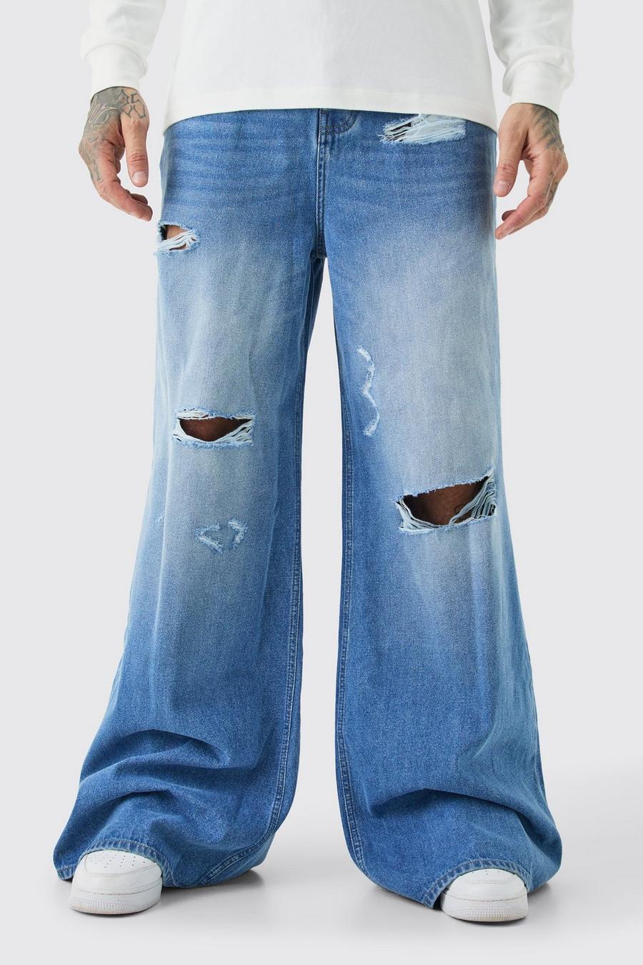 Light blue Tall Baggy jeans med fransig kant