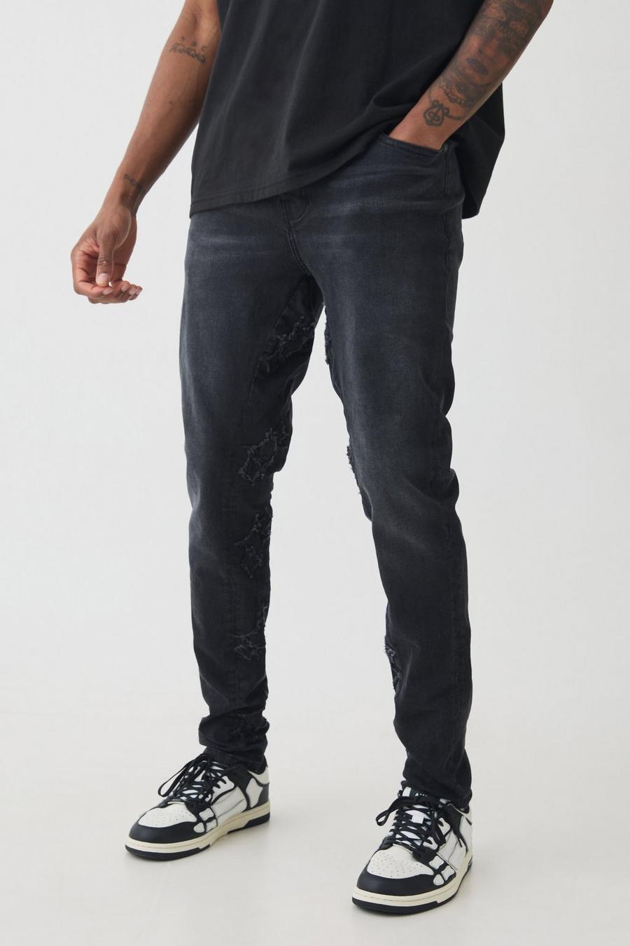 Washed black Tall Skinny Stretch Applique Gusset Jeans image number 1