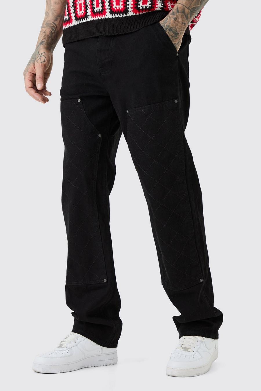 Jeans Tall rilassati in denim rigido con cuciture e dettagli stile Carpenter, True black image number 1