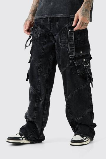 Tall Baggy Rigid Strap And Buckle Detail Jeans washed black