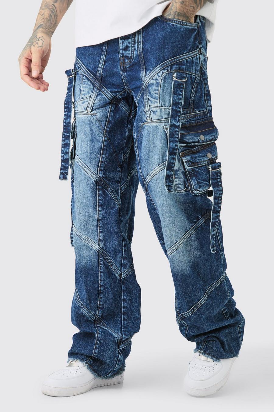 Indigo Tall Baggy Rigid Strap And Buckle Detail Jeans
