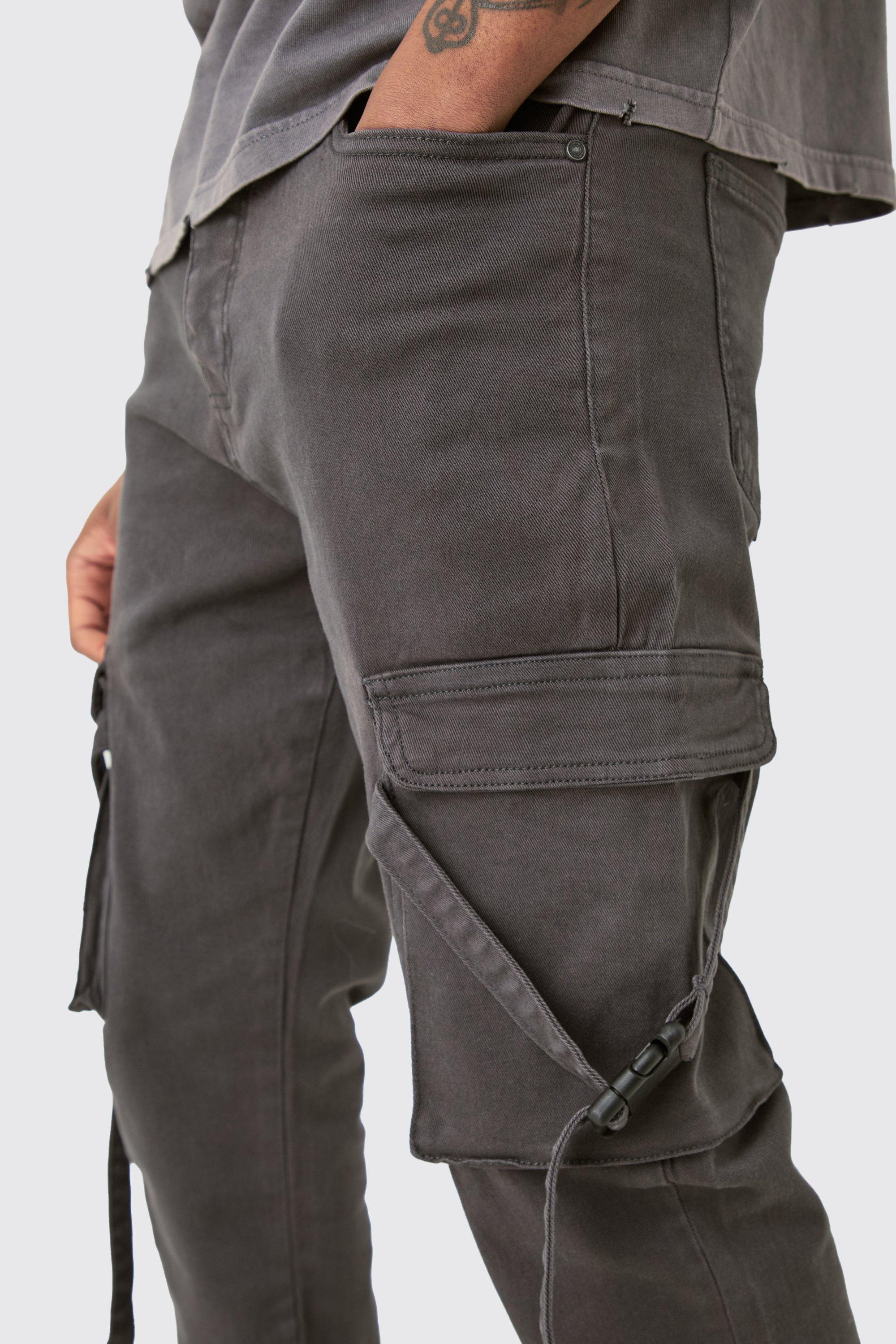 Tall Fixed Waist Slim Stacked Flare Strap Cargo Trouser