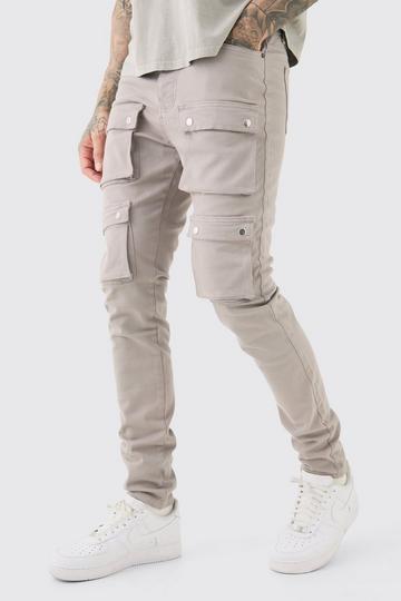 Tall Fixed Waist Skinny Multi Cargo Pocket Trouser dark grey