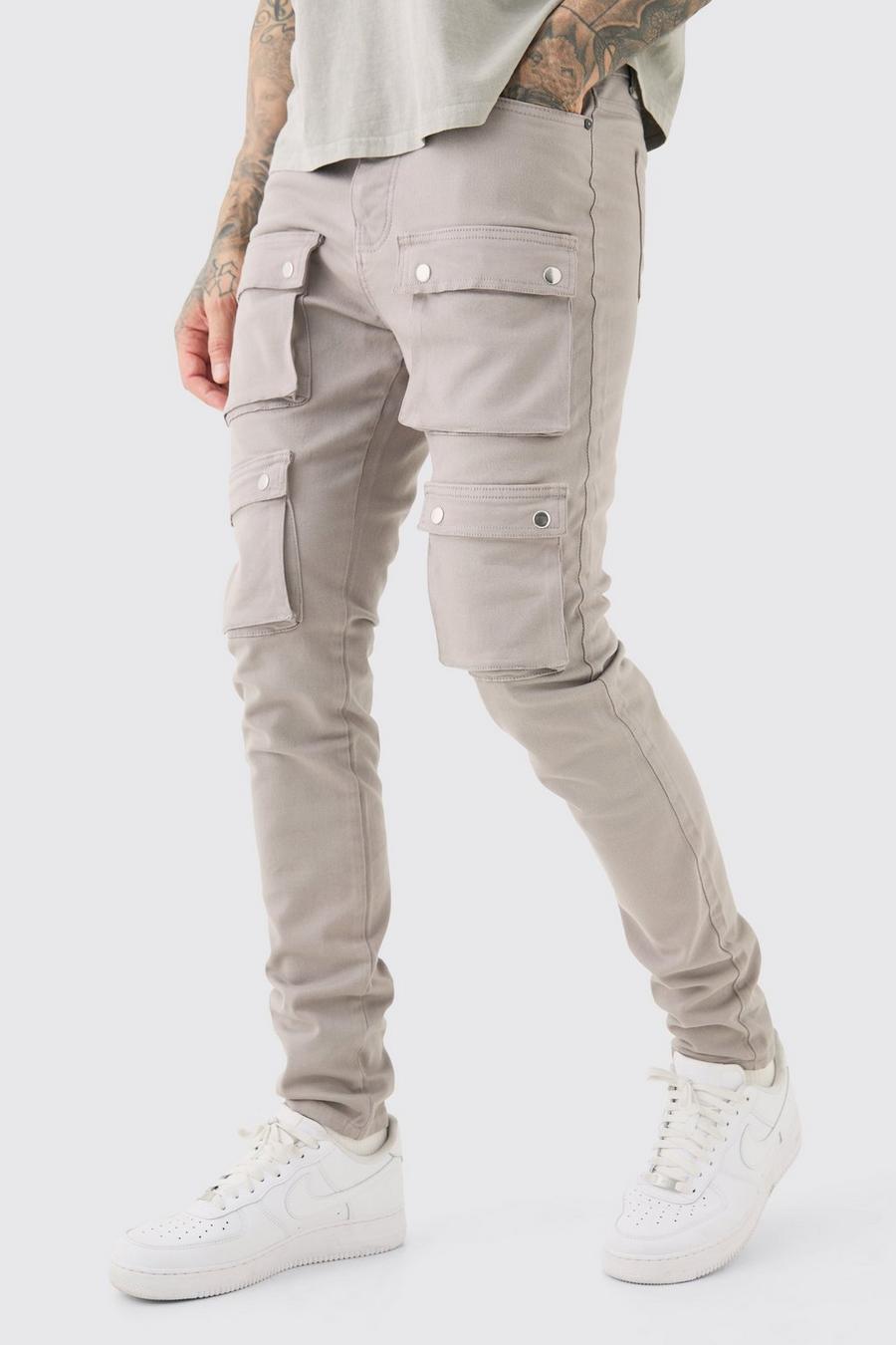 Dark grey Tall Fixed Waist Skinny Multi Cargo Pocket Traffic Trouser image number 1