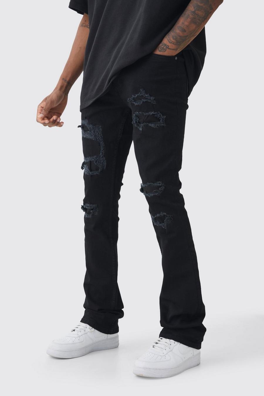 True black Tall Slitna skinny jeans med slitage