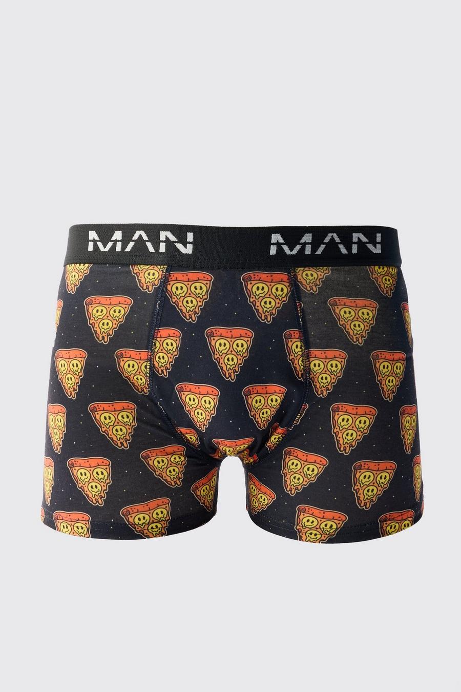 Black Drip Face Pizza Print Boxers image number 1