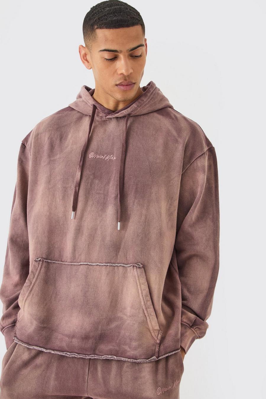Chocolate MAN Oversize hoodie med blekt effekt och brodyr image number 1