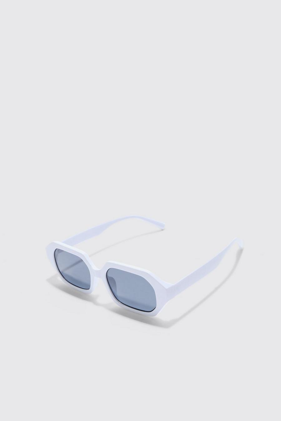 Klobige sechseckige Sonnenbrille in Weiß, White