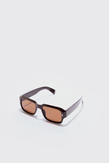 Brown Plastic Rectangle Sunglasses In Brown
