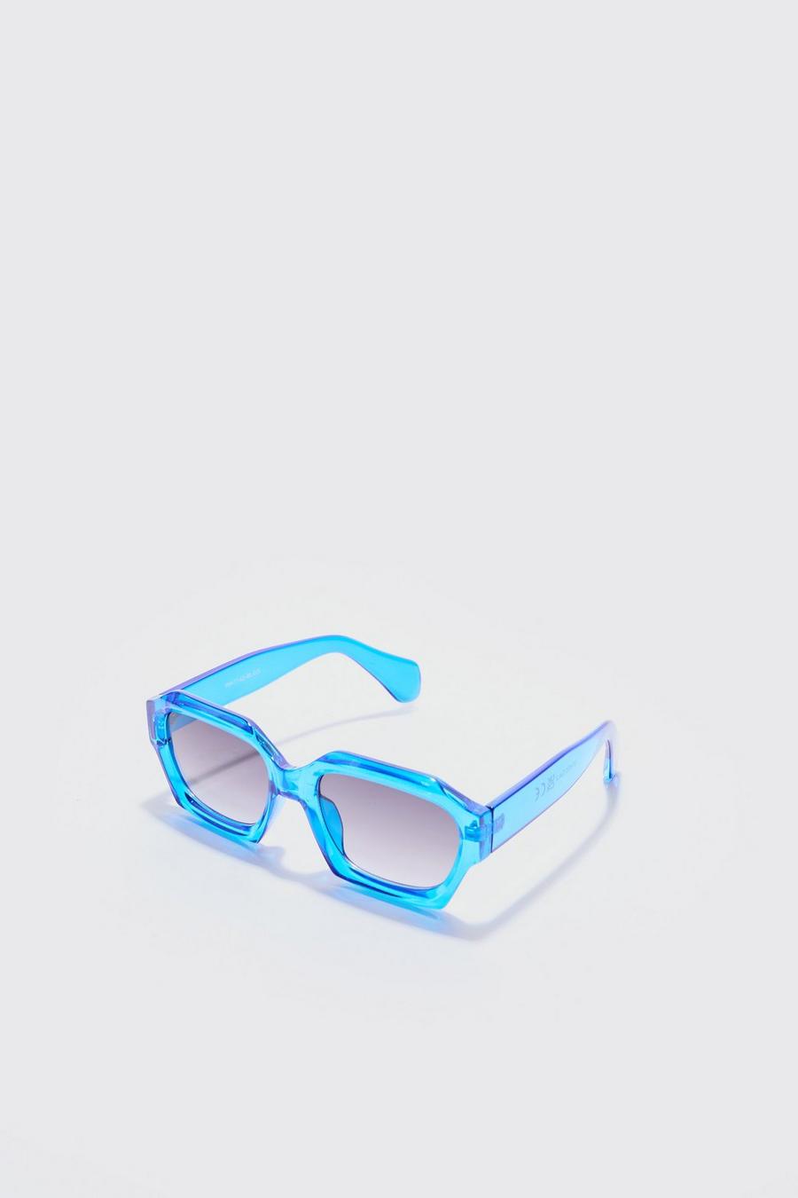 Klobige sechseckige Sonnenbrille in Blau, Blue
