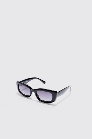 Black Rectangle Plastic Sunglasses In Black