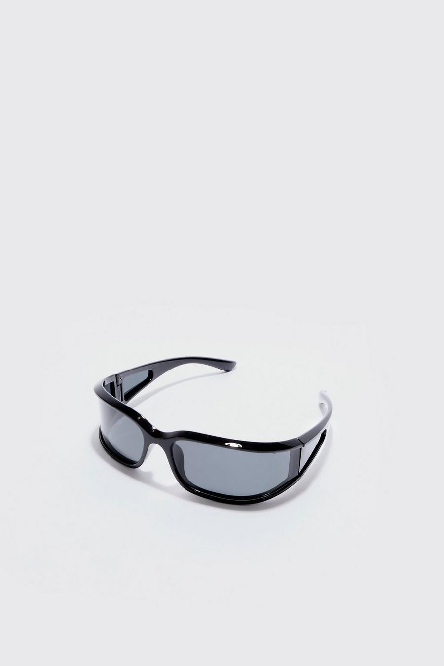 Wrap Around Rectangle Sunglasses In Black image number 1