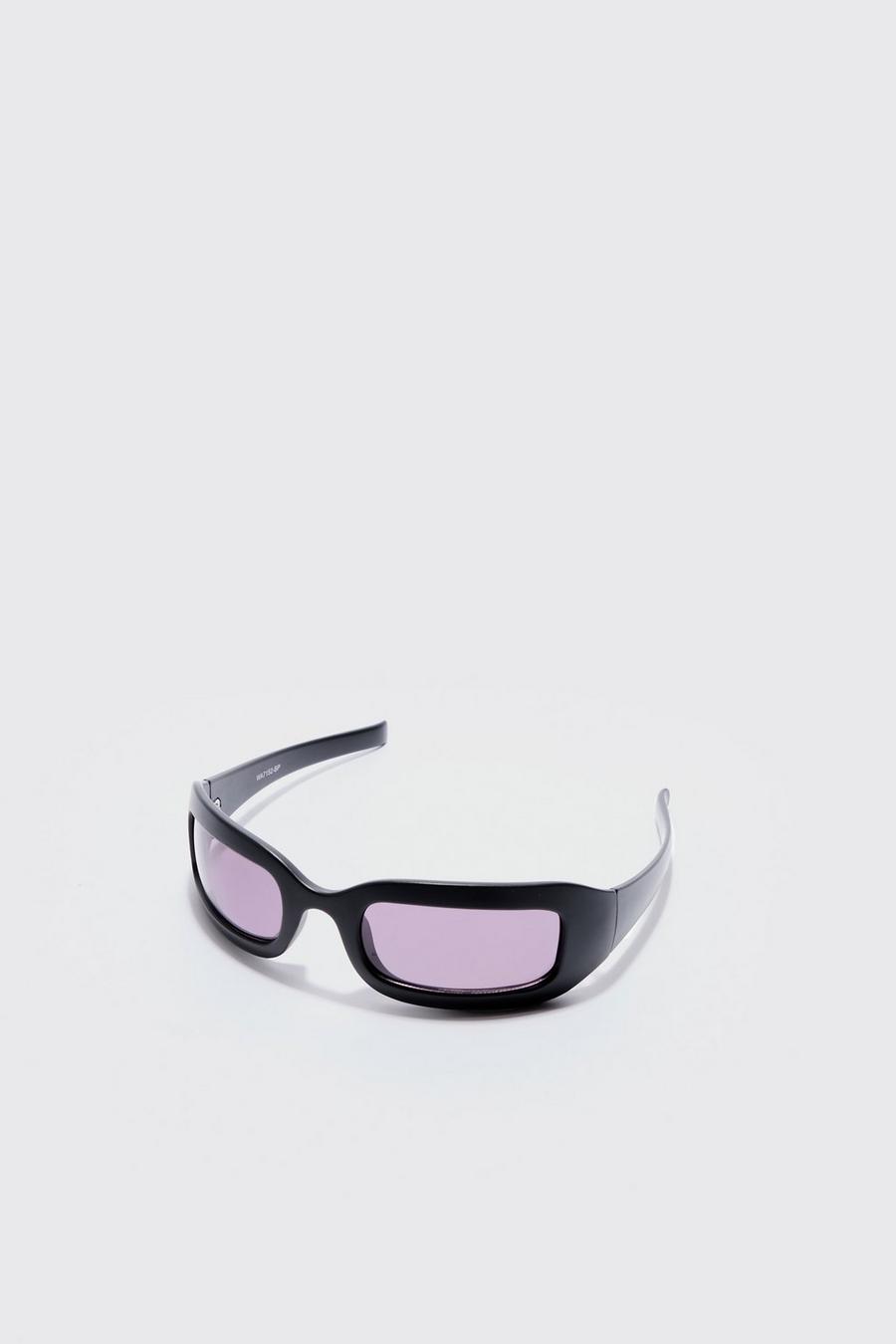 Chunky Wrap Around Rectangle Sunglasses In Black