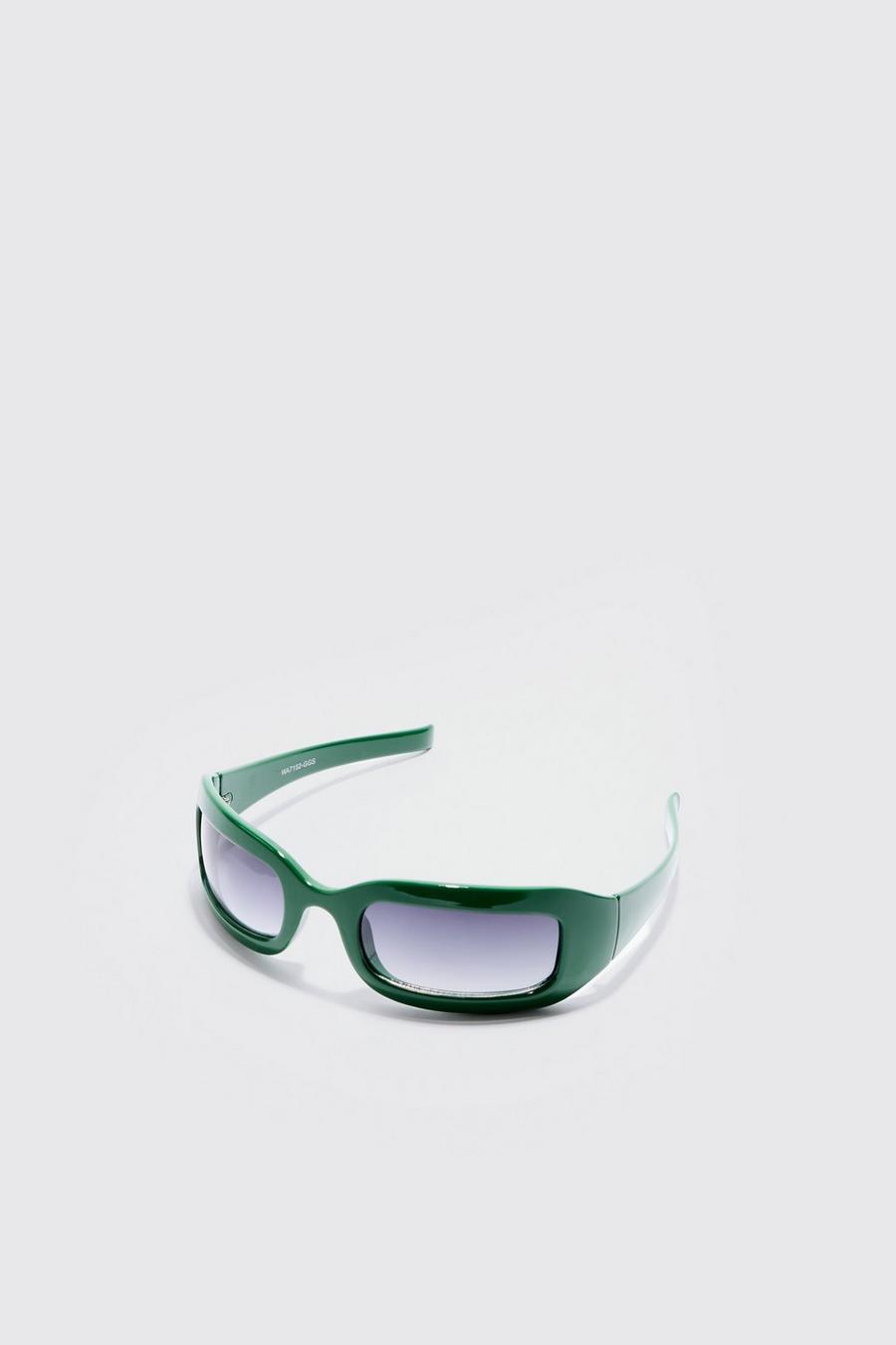 Chunky Wrap Around Rectangle Sunglasses In Green image number 1