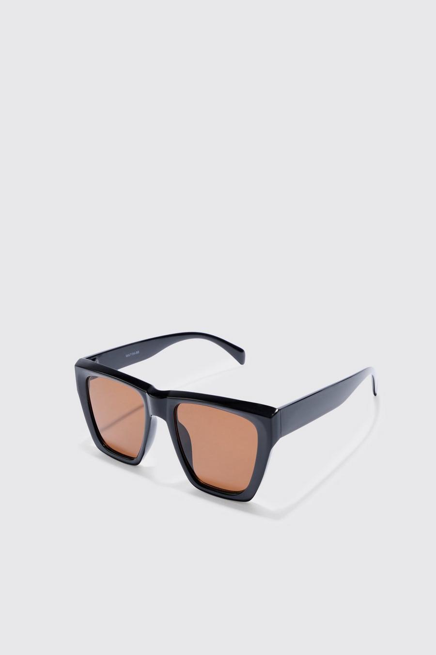 Square Flat Sunglasses With Brown Lens In Black