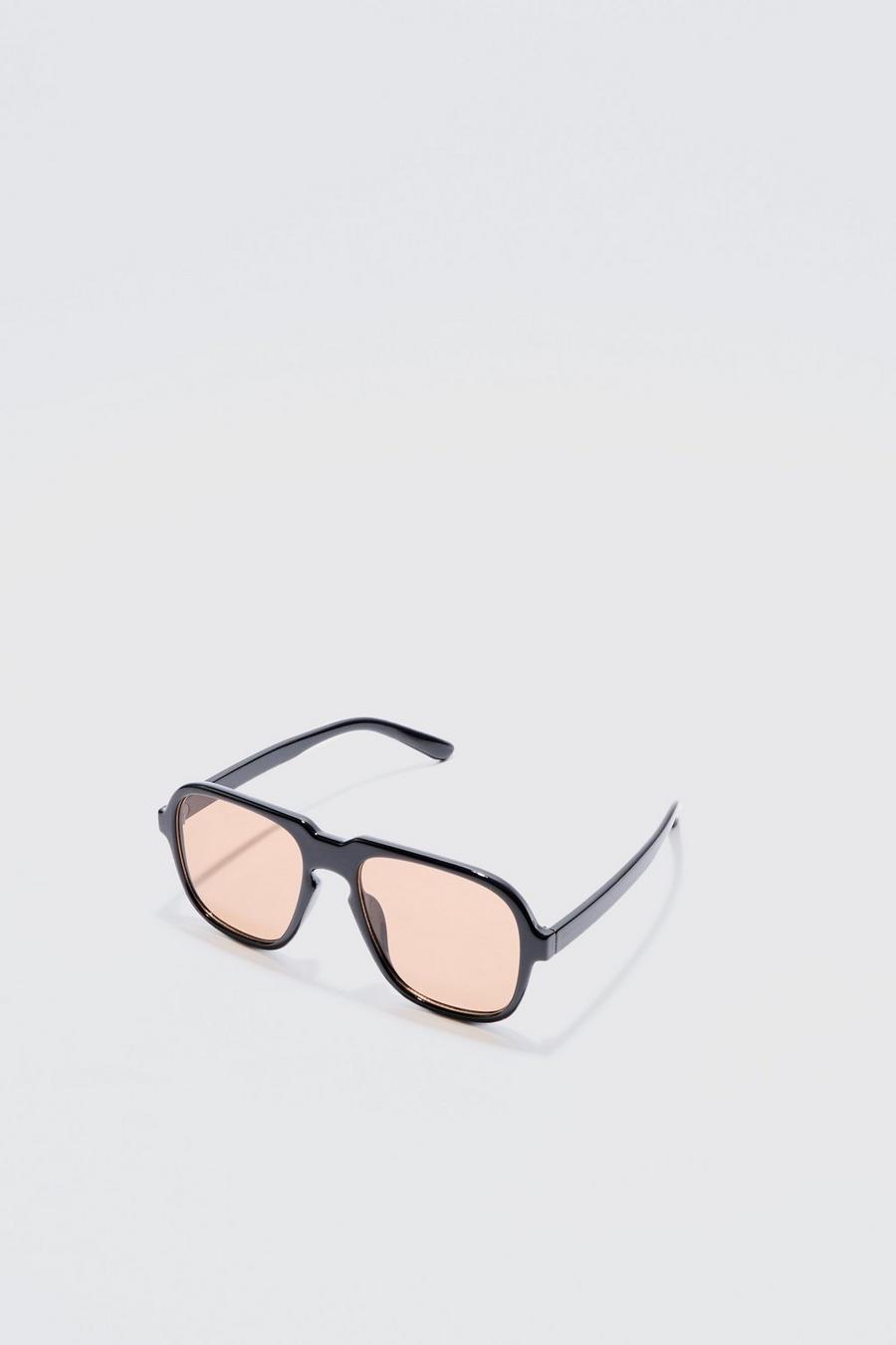 Black Retro High Brow Sunglasses With Brown Lens