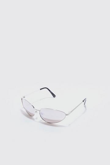 Angled Metal Sunglasses With Silver Lens In Silver silver