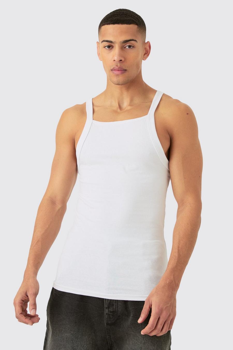 White Slim Straight Neck Vest