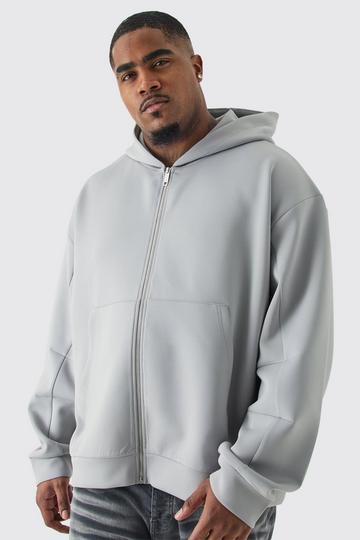 Grey Plus Oversized Boxy Zip Through Scuba Hoodie