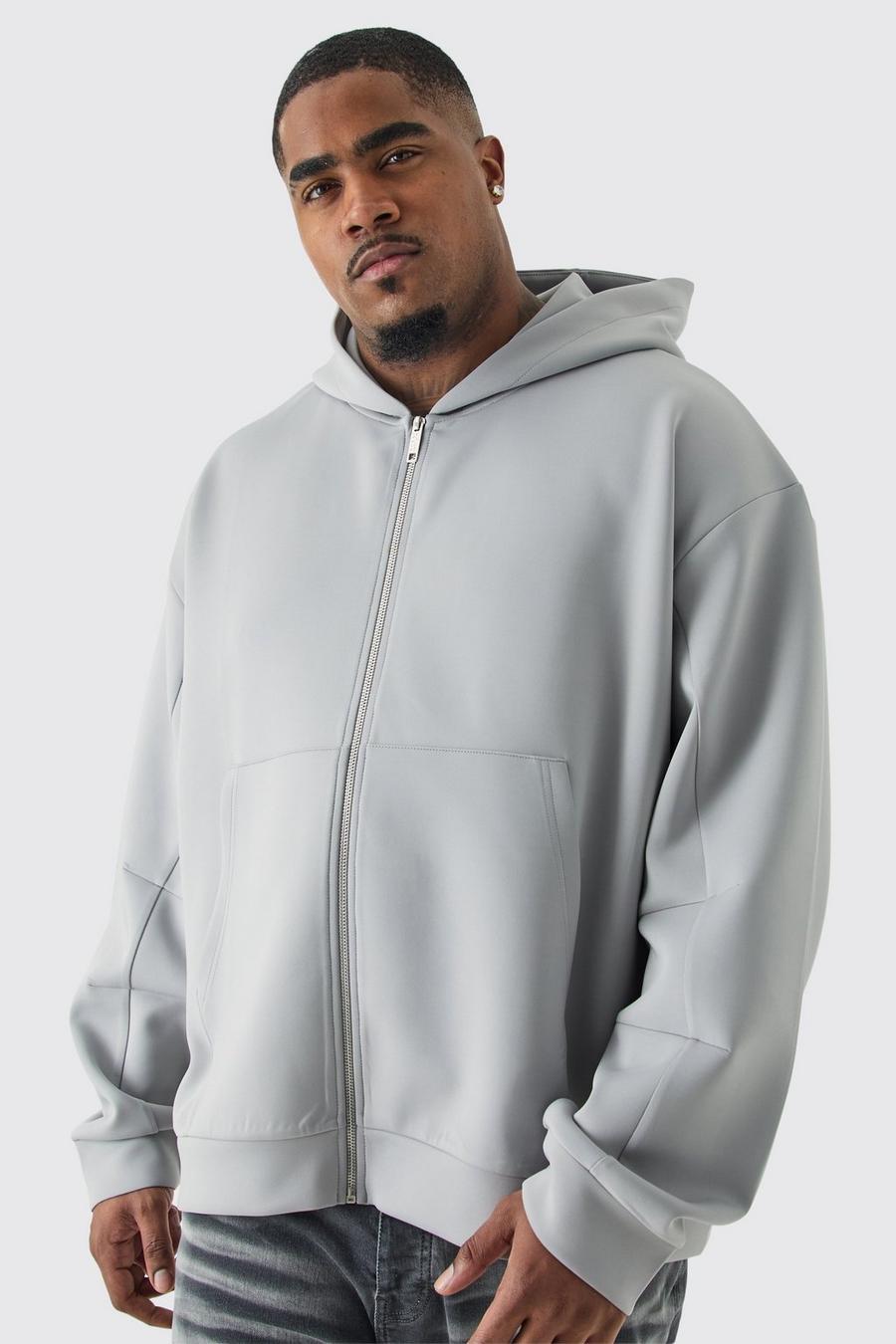 Light grey Plus Oversize hoodie i scuba med dragkedja image number 1