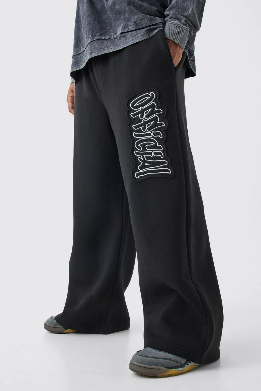 Pantaloni tuta Plus Size a calzata ampia Official con applique, Black