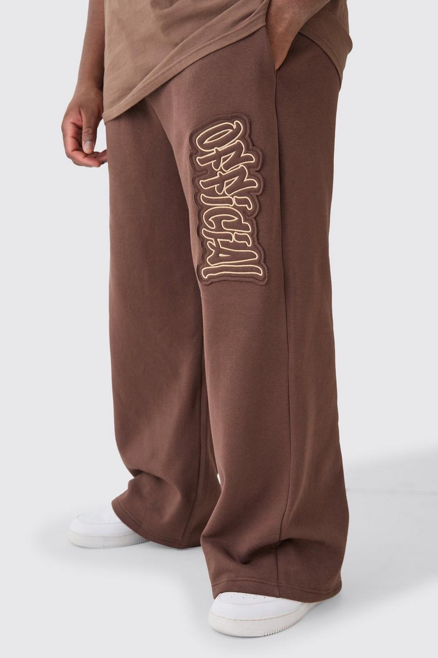 Pantaloni tuta Plus Size a calzata ampia Official con applique, Chocolate image number 1