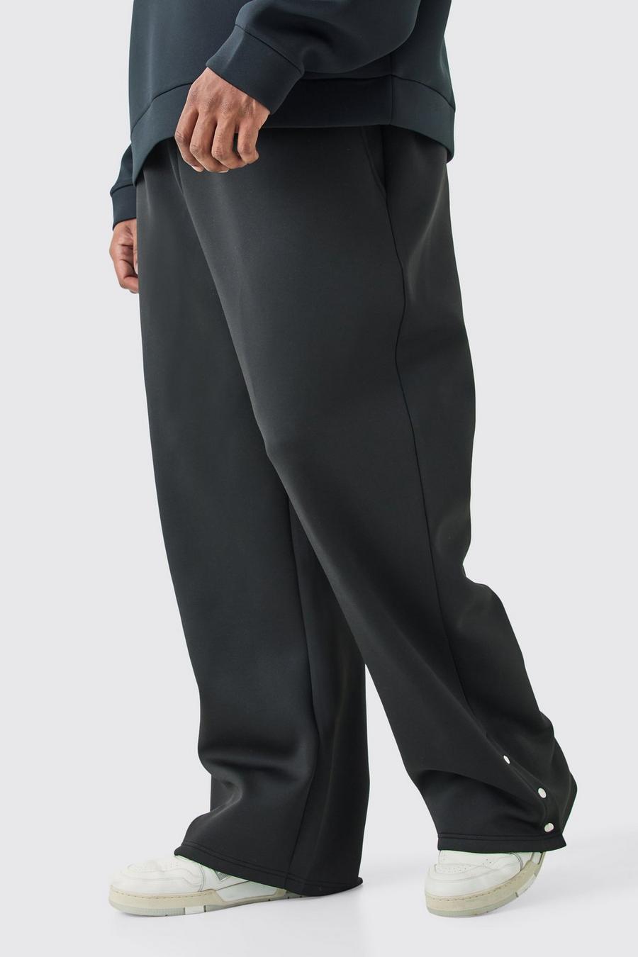 Pantaloni tuta Plus Size dritti in Scuba con bottoni a pressione sul fondo, Black image number 1