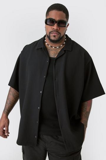 Plus Short Sleeve Revere Oversized Pleated Shirt black