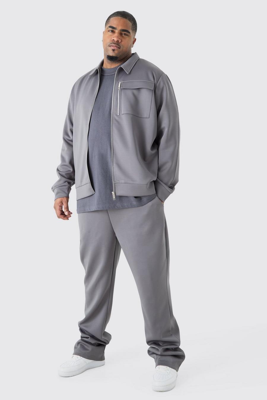 Charcoal grey Plus Scuba Harrington Jacket Set