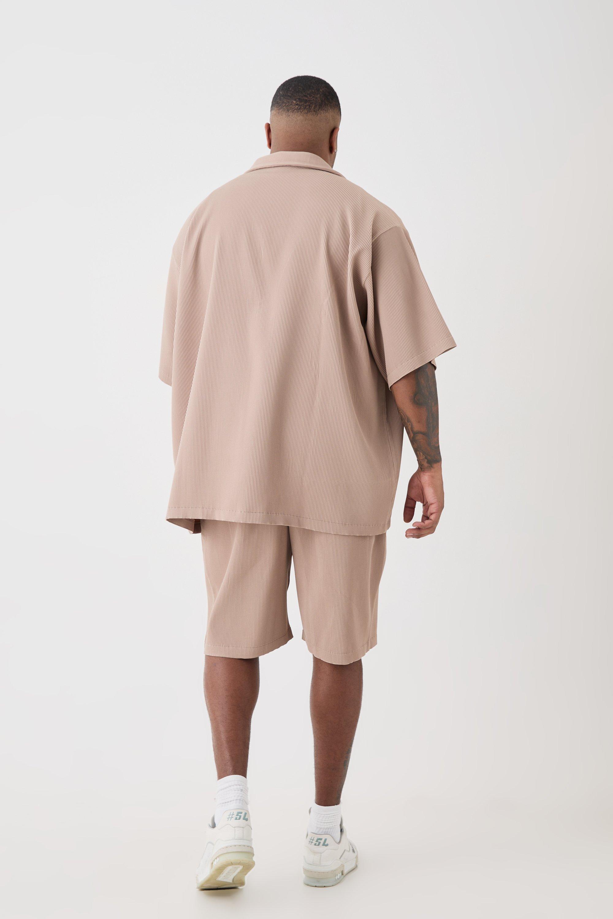 Plus Short Sleeve Oversized Pleated Shirt & Short Set